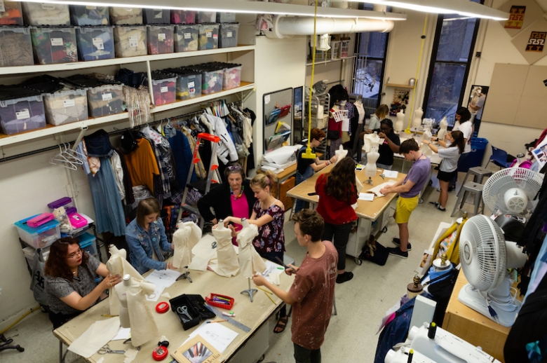 Overhead photo of students working in the Design department.